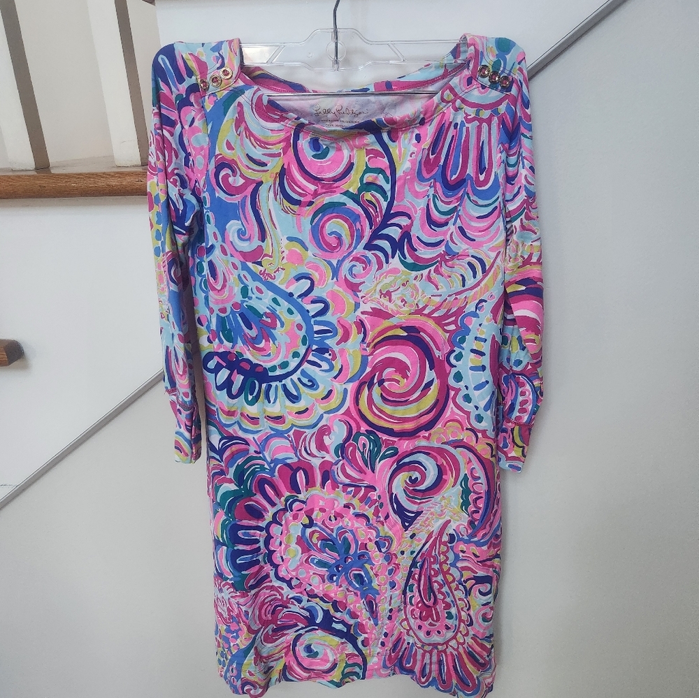 Lilly Pulitzer Pink and Purple Sheath Dress with Dolman Sleeves